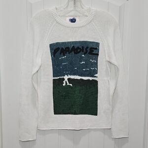 Just Madison Linen Cotton Blend Paradise Graphic Crewneck Sweater